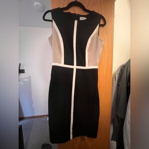 Calvin Klein Black and White Panel Midi Dress